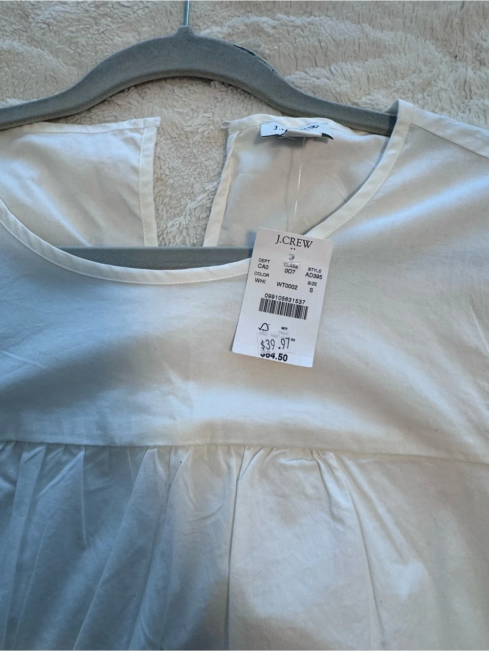 J. Crew White Cotton Gathered Front Tunic Top